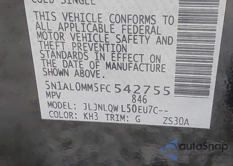 2015 Infiniti Qx60 from USA, damaged, VIN 5N1AL0MM5FC542755